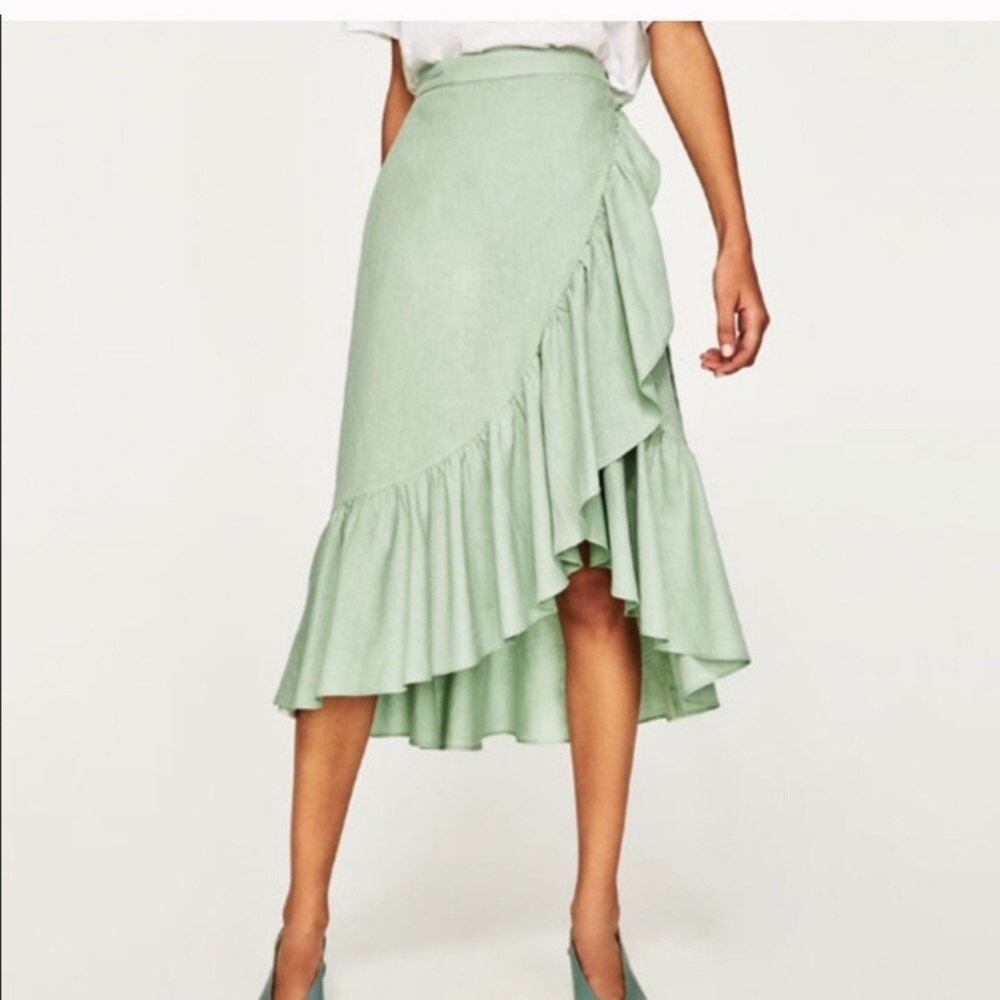 Zara ruffled wrap skirt mint green